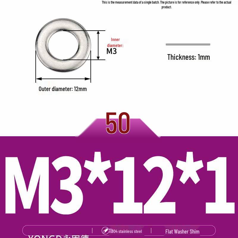 304 Stainless Steel Thickened Flat Washer / Ultra-thin Metal Gasket, Sizes M1.6-M10