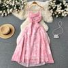 Women Floral Spaghetti Strap Dress Elastic Ruched Sexy Hollow Backless Party Dress Summer Boho Vacation Beach Sundress
