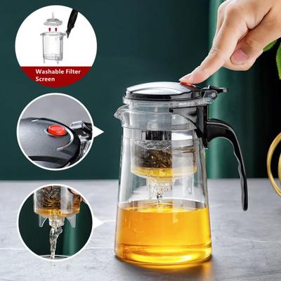 Teekanne Verdicktes Glas Hitzebeständig Teekanne Ein-Knopf-Filterung Tee-Trennkessel Tee-Kaffeezubereiter