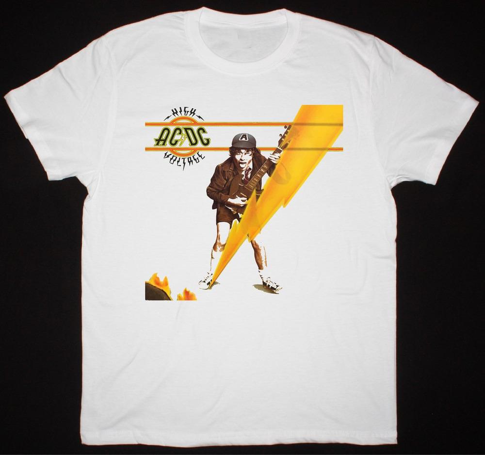 AC DC HIGH VOLTAGE 1976 T-Shirt Short Sleeve White Cotton Men S to 2345XL Unisex T-Shirt L 1990₽