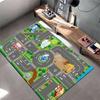 Playful City Road Map Rug with Roads and Buildings Non-slip Rug Suitable for Living Room and Bedroom Sofas