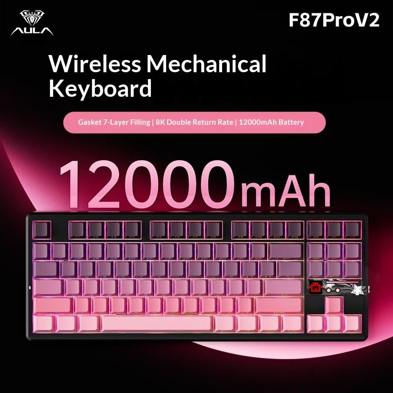 Aula F87 Pro V2 Custom Mechanical Keyboard Wireless Triple Mode Bluetooth Silent Rgb Backlit Gaming For Pc Computer Esports