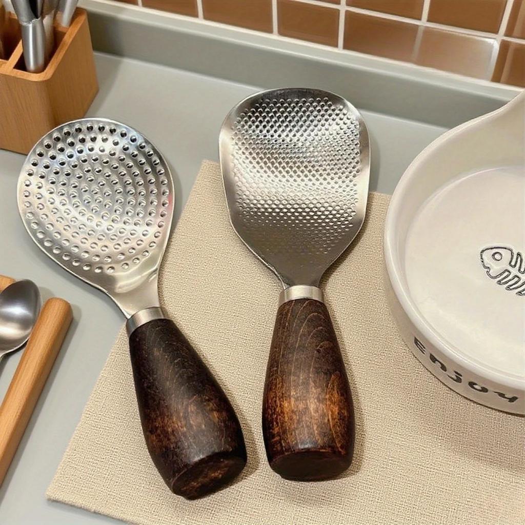 1Pc Stainless Steel Rice Spatula, Non-Stick Standable Serving Spoon with Ergonomic Handle, Durable Kitchen Utensil for Daily Use