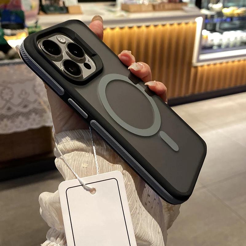 New Patchwork Color Phone Case For iPhone 16 15 14 13 12 11 Pro Max Plus Anti Slip Frosting Translucent Magsafe Magnetic Cover