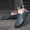 Men's Breathable Genuine Leather Summer Slip-On Loafers, Casual Blue Flats Driving Moccasins Shoes