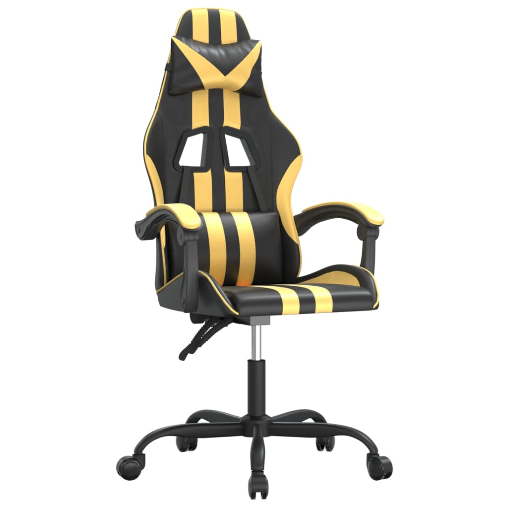 Gaming Chair In Black and Gold Synthetic Leather