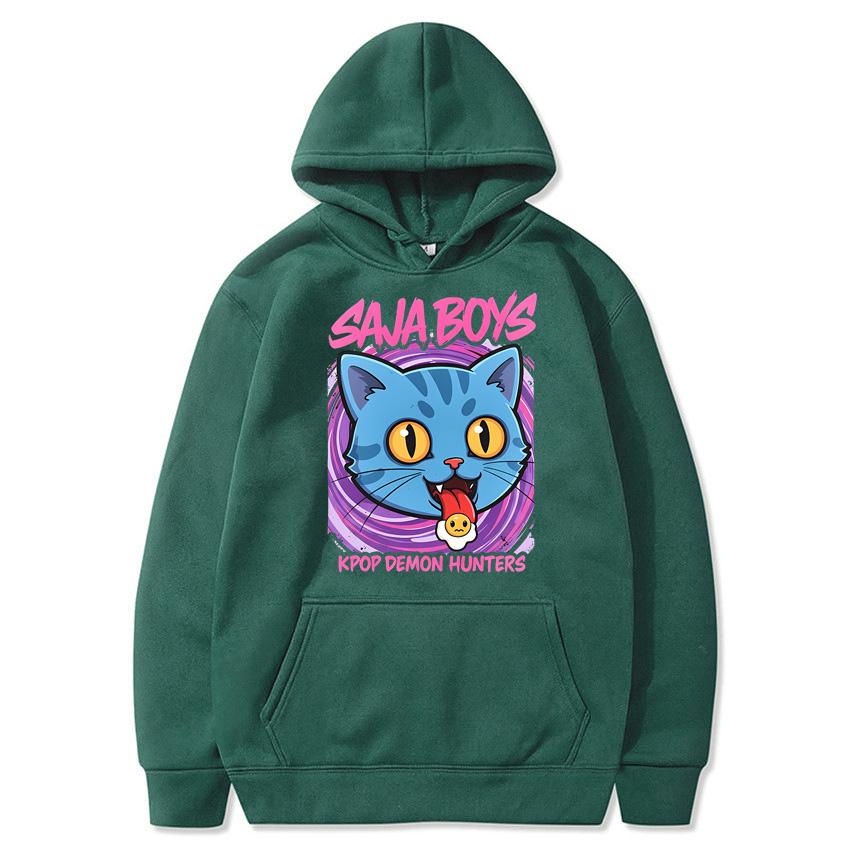 Autumn selling anime cat printed hoodie for daily casual wear solid color sports hoodie fashionable and warm hoodie