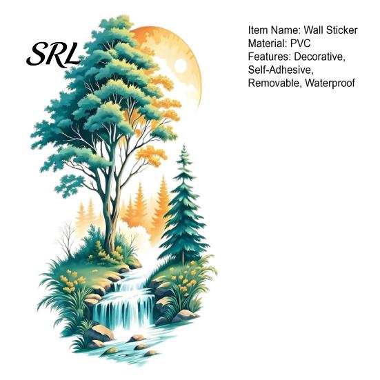 Removable Nature Scene Wall Graphics Mountain Forest Waterfall Scenery Sticker, PVC Waterproof Mural, Peel And Stick Art Soft Decoration for B&B Decor