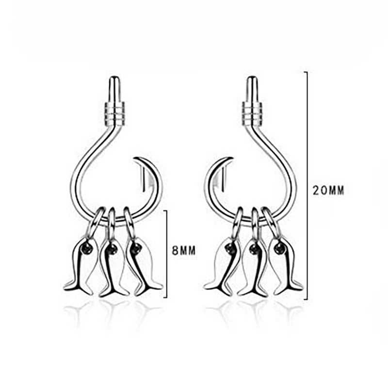 

100% Real 925 Sterling Silver 3 Colors Fish Hook Dangle Earrings for Women Unique Design Fishing pendientes plata 925 Fine