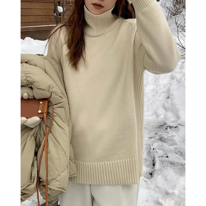 Fashion Thick Long Sleeve Turtleneck Knitted Sweater for Women Autumn and Winter Loose Slim Fit Base Sweaters Tops Women Elegant Casual Jumpers 25442