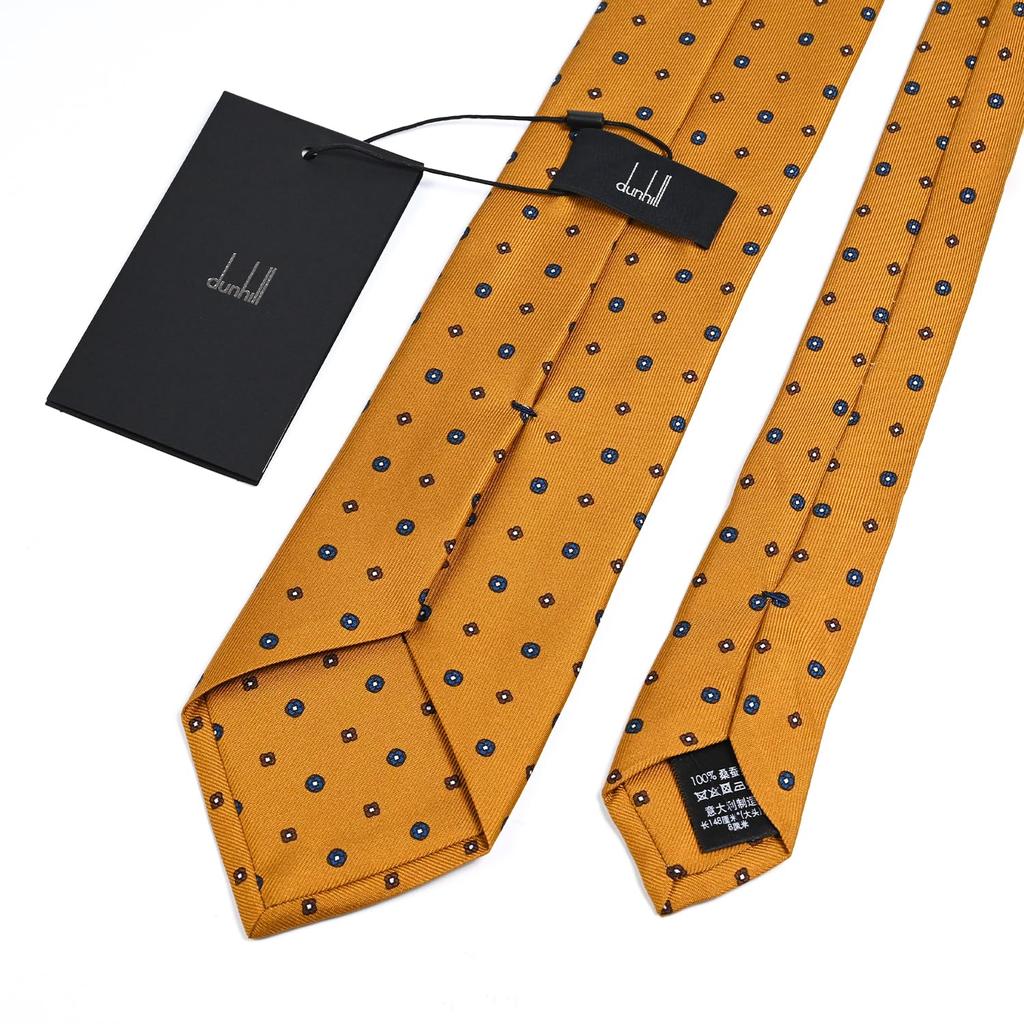 Dunhill Men's Necktie, 8cm Wide, 100% Silk, Neets Print, Mustard, 24RPTP1HB701 [Parallel Import]