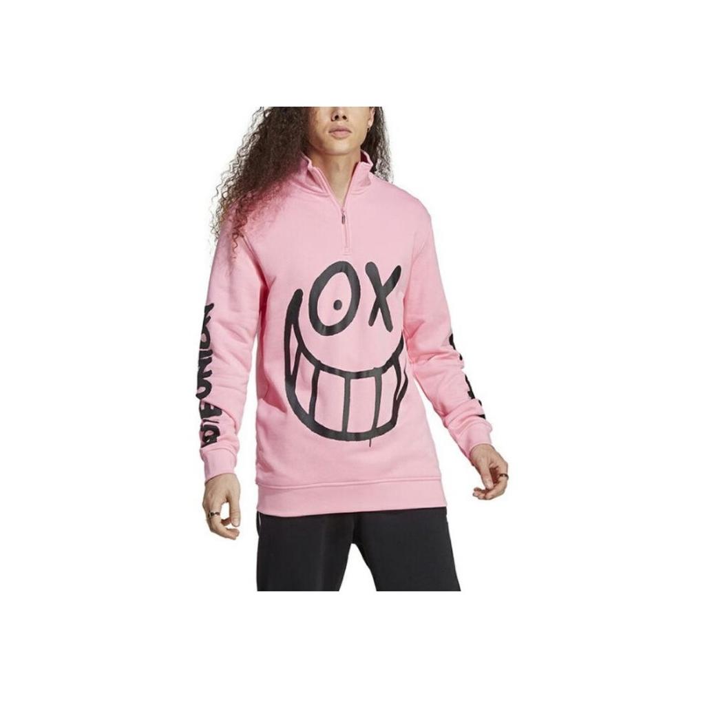 Adidas Originals Graffiti-Print Halb-Reißverschluss Stehkragen Sweatshirt Herren Sweatshirt Rosa IA6397