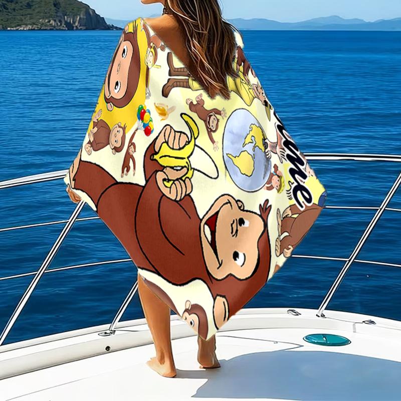 1pc Curious George2 Beach Towel with Custom Name, Beach/Swimming/Bath/Picnic/Camping Towel, Suitable for Seaside Beaches