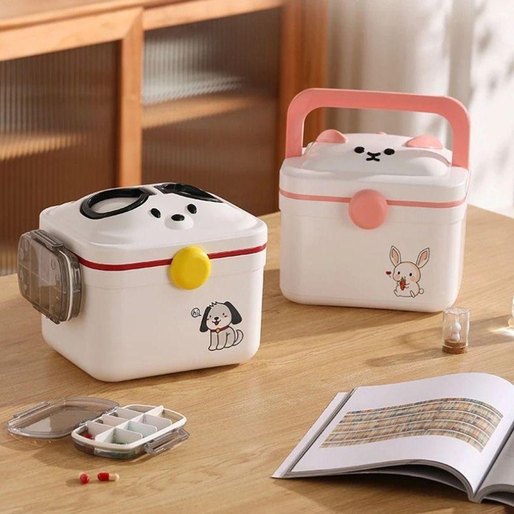 Large Capacity Cartoon Medicine Box Dust-proof Medicine Storage Box Durable Pill Container  Office