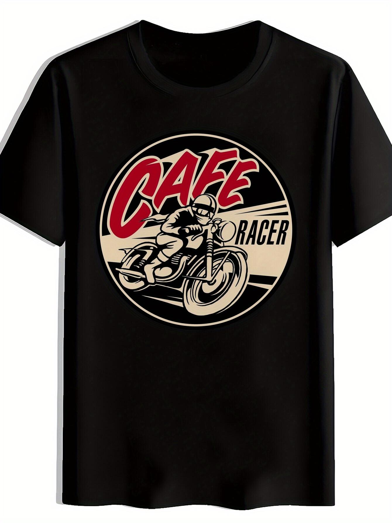 T-shirt Black Graphic with Round Cafe Racer Design - Casual Summer Short Sleeve Tee XXXL