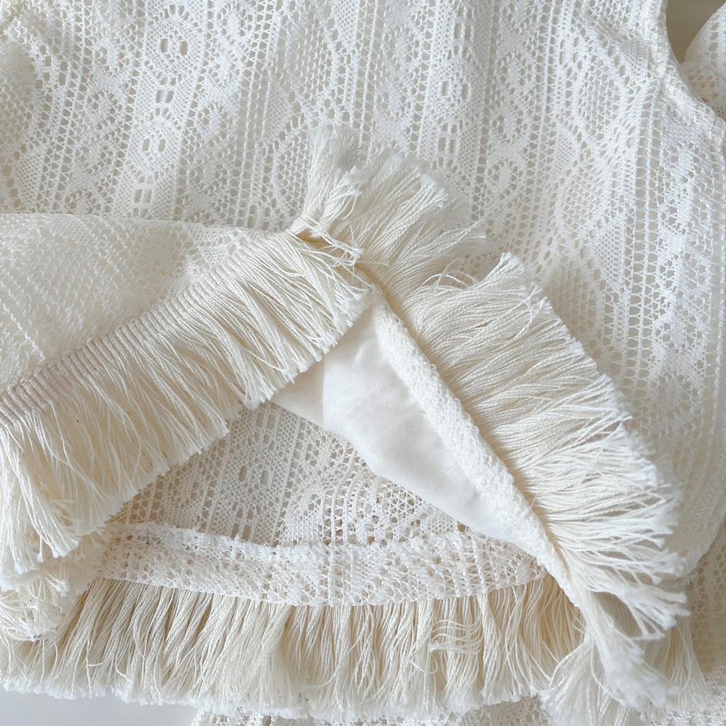 Girls' Summer Set Korean Lace Mesh Vest and Pants Set Cute Girls' Set