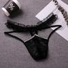 Lace Sheer Sissy Pouch Panties Men Sexy Thong Tanga Hombre Gay Crossdress Lingerie G String Rhinestone Bugle Pouch Underpants