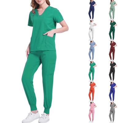 Women's Loose And Comfortable V-neck Short Sleeved Workwear With Multiple Pockets Suit Set