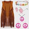60er Jahre Hippie Kostümset: Damenweste mit Quaste und Retro-Cosplay-Outfit