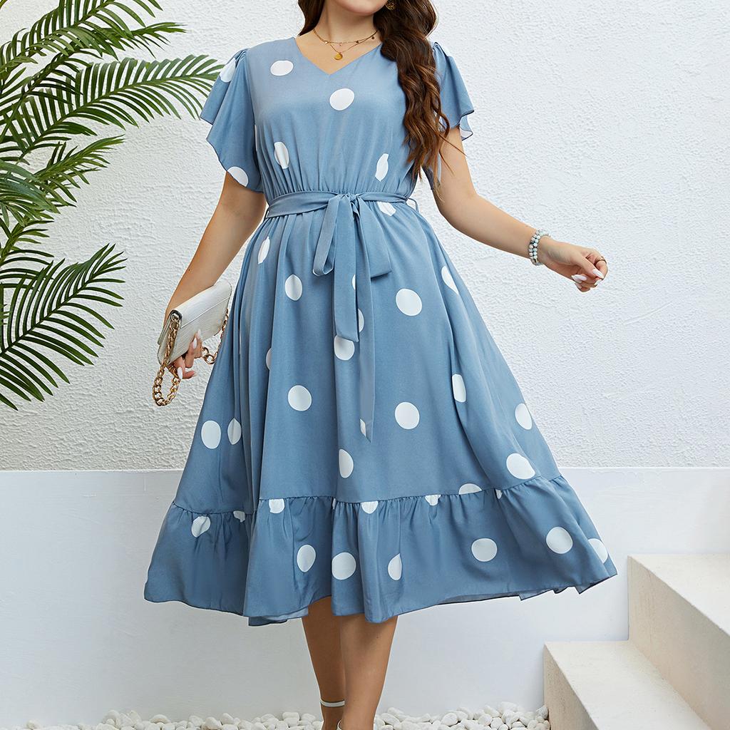 HNXC Damesmode Zomer Lente Korte Mouw V-Hals Hoge Taille Casual Jurken