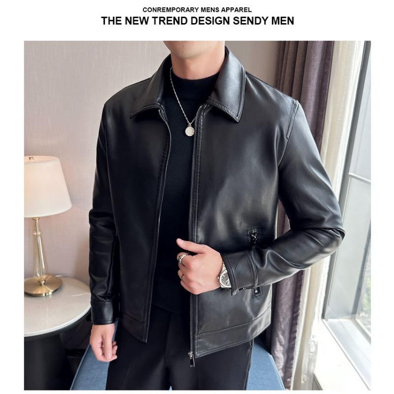 סתיו וחורף חדש לגברים אופנתי מזדמן צווארון בייסבול קצר צווארון PU נאה