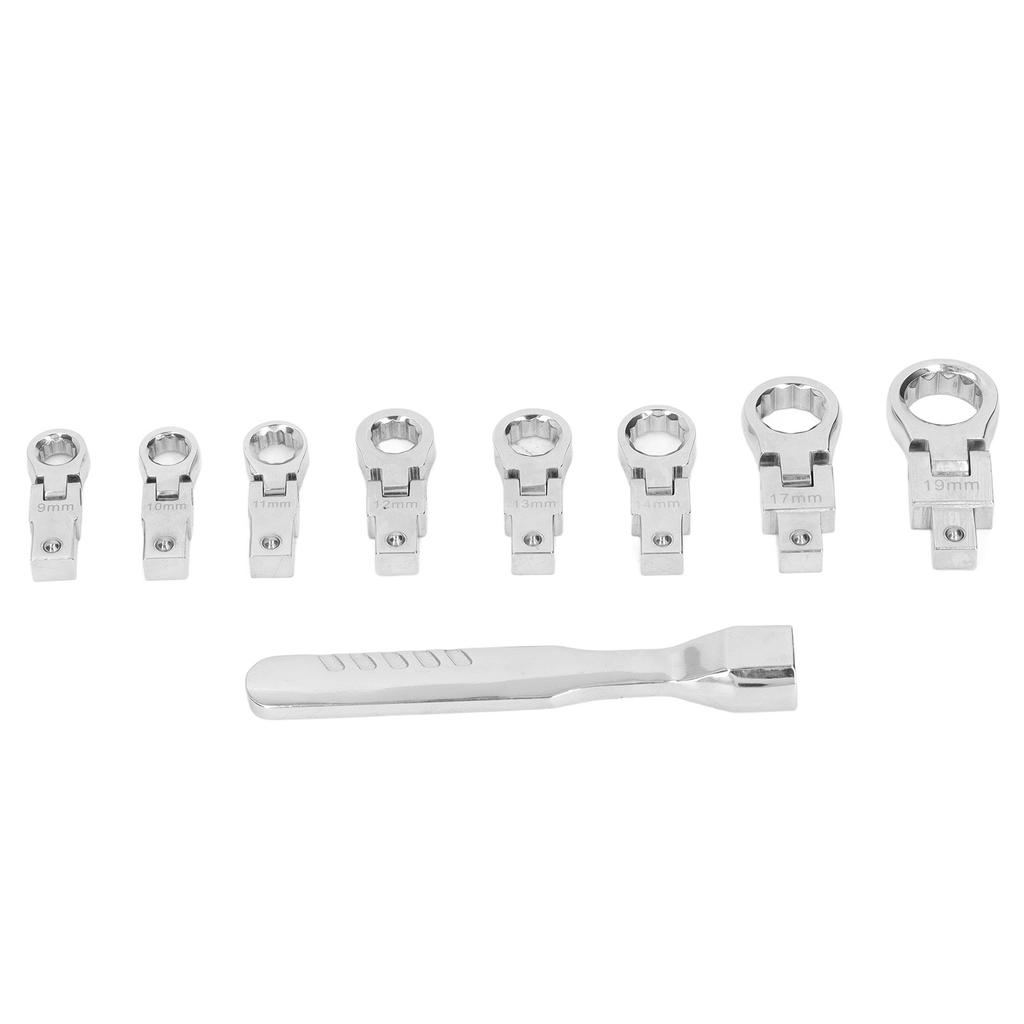 9Pcs Interchangeable Ratchet Wrench Chromium Vanadium Steel Box Wrench Set for Automotive