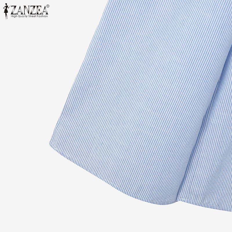 ZANZEA Damen 3/4-Ärmel Bluse und Hose Lässige Streifenprint Zweiteilige Sets