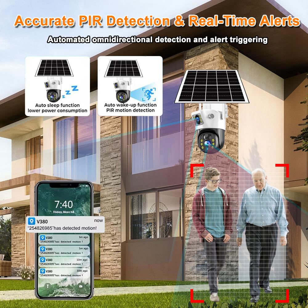 Outdoor Waterproof 4G/WIFI Solar Security CCTV, HD Night Vision Dual Cameras with PIR Human Detection
