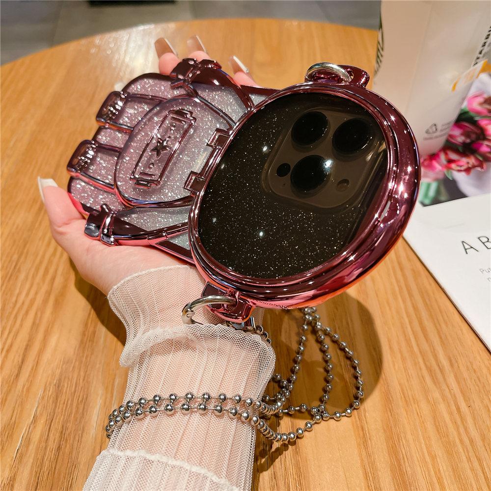 3D Astronaut Mirror Makup Clear Crossbody Phone Case For iPhone 16 15 14 Plus 13 12 11 Pro Max Glitter Shockproof Cover