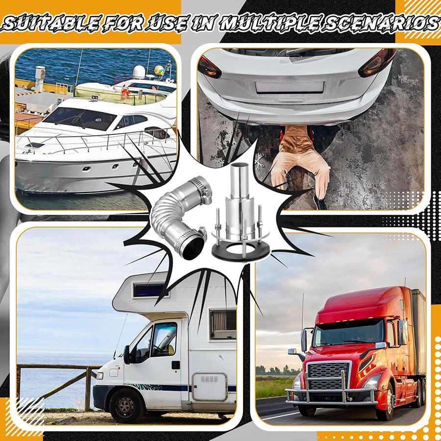 Connettore a gomito per tubo di scarico riscaldatore diesel passascafo in acciaio inossidabile 24mm con 2 fascette per barche, auto, camion