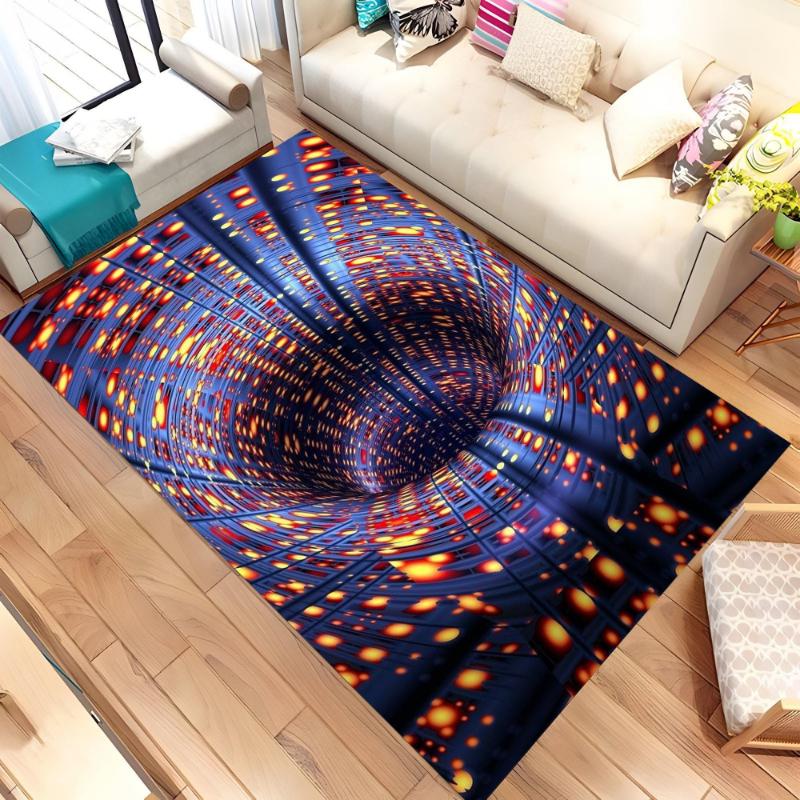 3D Optical Illusion Cosmic Black Hole Star Grid Visual graphics Rug,Study Room Sofa Living Room,Non Slip Rug,Present