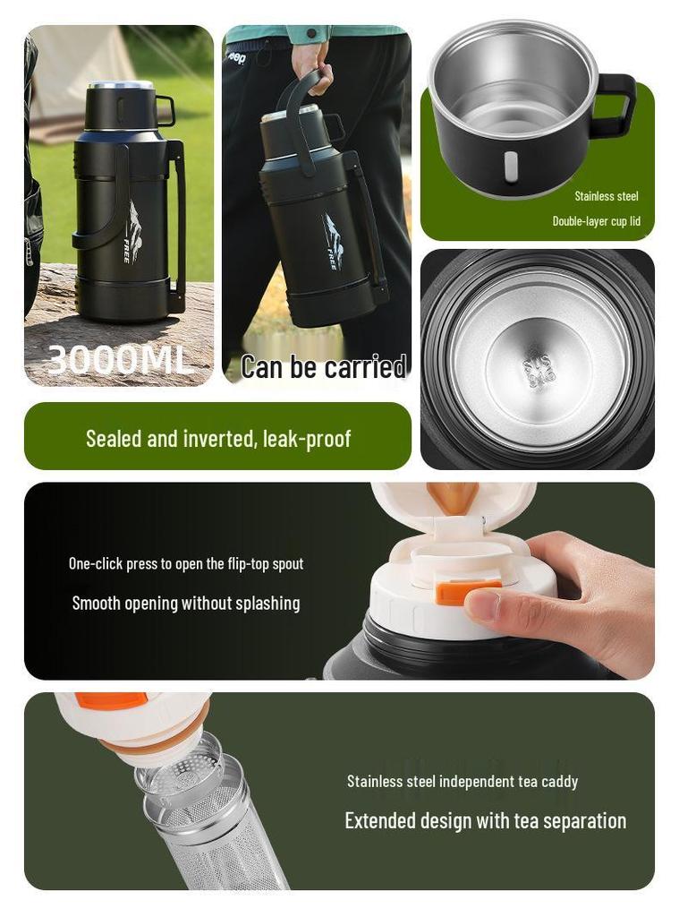 Large Capacity 304 Stainless Steel Thermos Cup - Portable Outdoor Travel Kettle for Hot Water