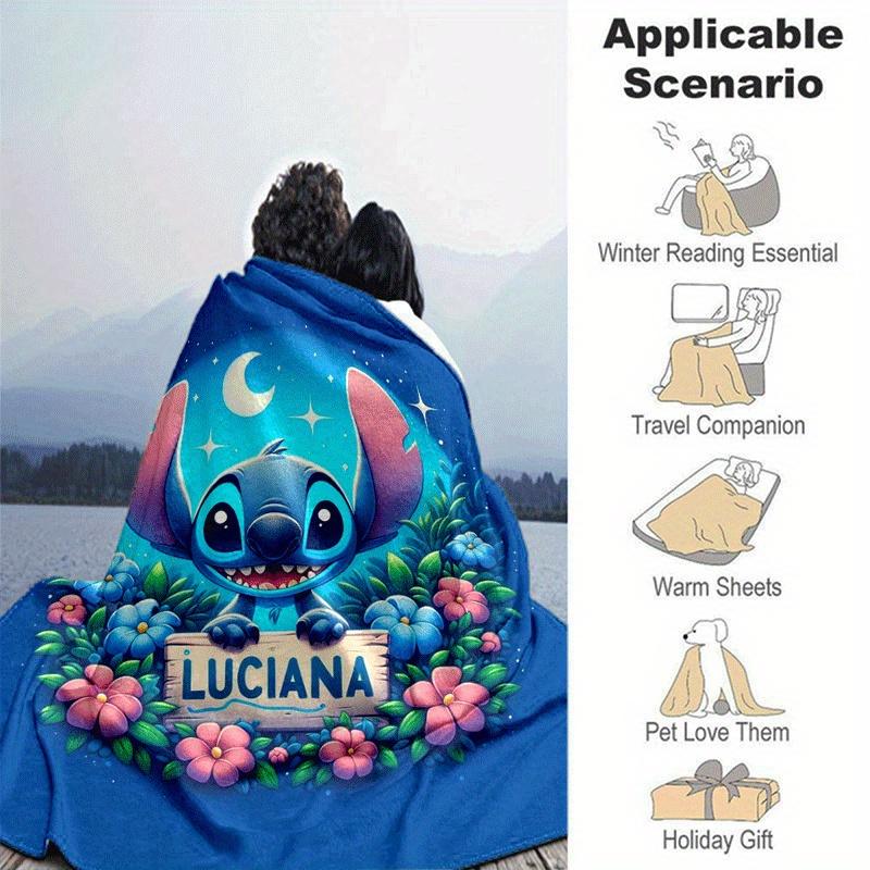 1pc Stitch Printing Blanket - Soft, All-Season Throw for Living Room, Bedroom,Personalized Gift with Adorable Cartoon Design