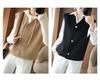 Women's Wool Blend V-Neck Vest: Petite Sleeveless Cardigan with Shoulder Pads, 100% Double-Faced Wool for Autumn & Winter.