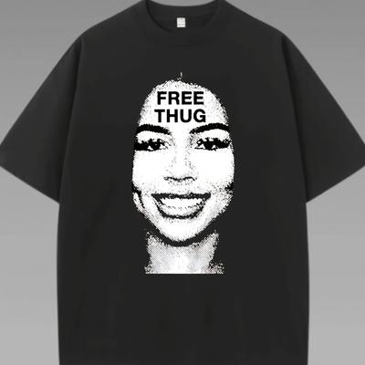 FREE THUG English Characters and Ladies' Head Patterns Printed Women's T-shirts Daily Summer Women's T-shirts