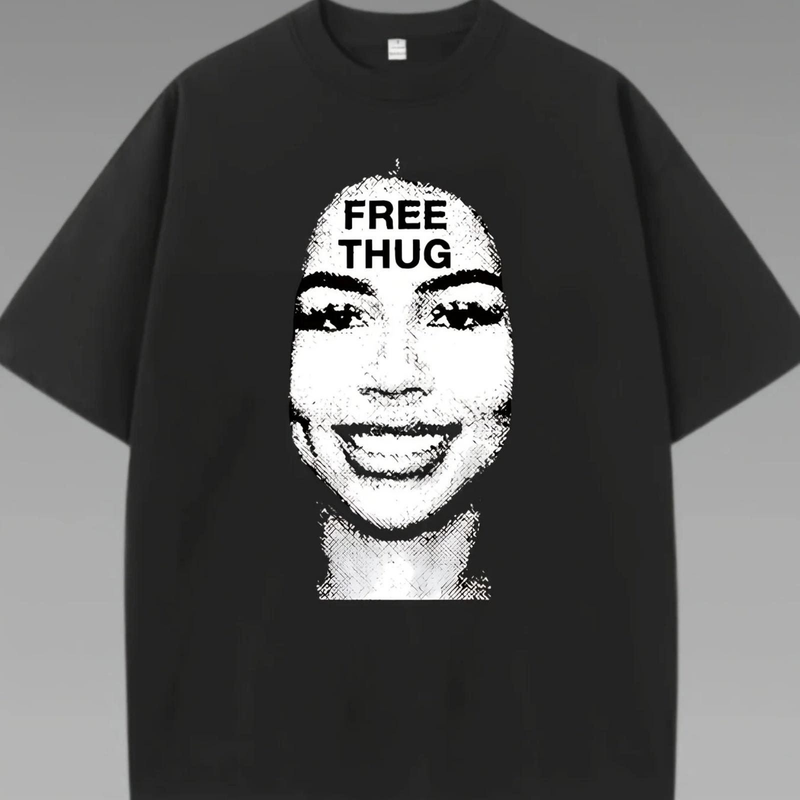 FREE THUG English characters and ladies head patterns printed women s T-shirts daily summer women s T-shirts S