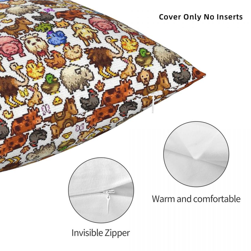 Stardew Valley Animals Square Pillowcase Polyester Linen Velvet Printed Zip Decor Pillow Case Room Cushion Case