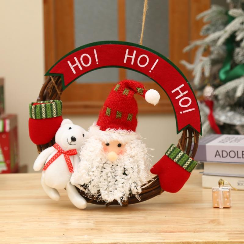 Christmas decoration wall hanging Elk Snowman plush doll Christmas Christmas rattan wooden Christmas wreath