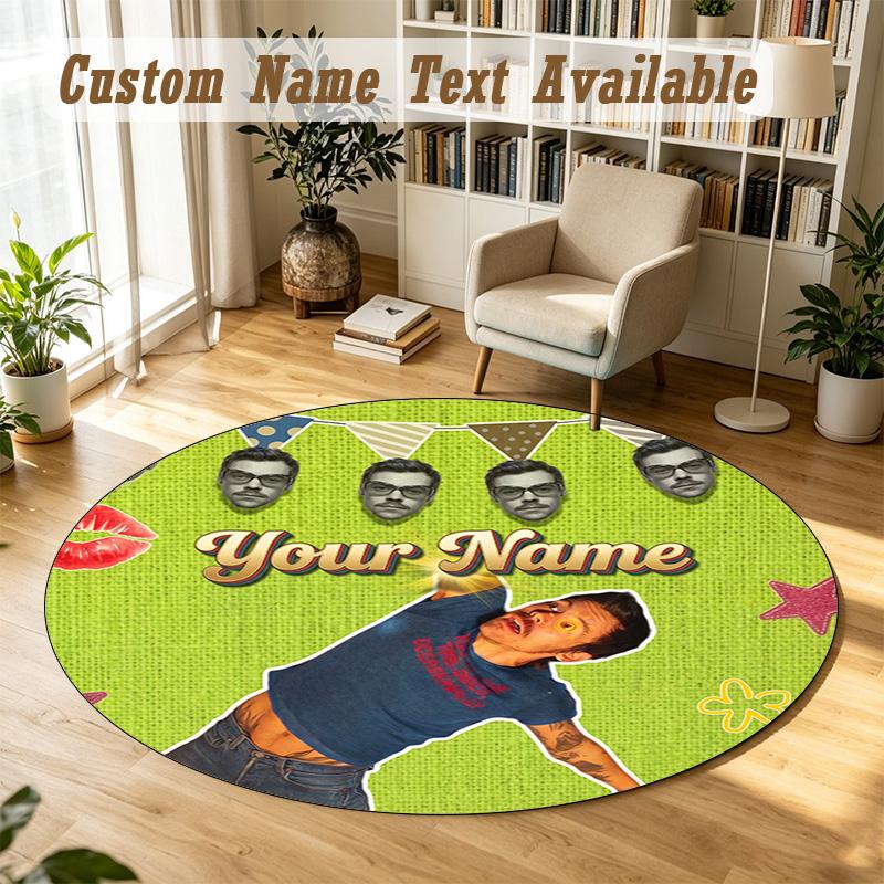 Round Rug Custom NameHarry Styles Pattern Non Slip Carpet Home Floor Decor