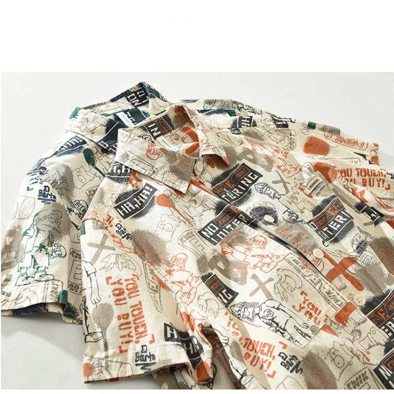 Summer Fashion Short Sleeve Printed Shirts Short Sleeve Men's Casual Shirt Youth Streetwear Funny Shirt Pure Cotton Men Tops