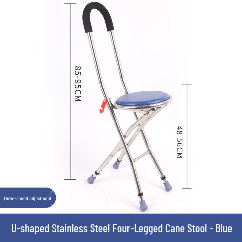 Adjustable Non-slip Folding Walker Stool for Elderly - Stainless Steel