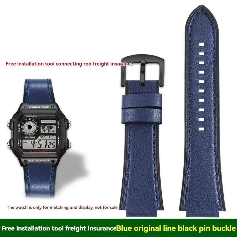 For Casio small square AE1200/1300/1500 SGW-300/400 W-218 men's original genuine leather watch strap accessories