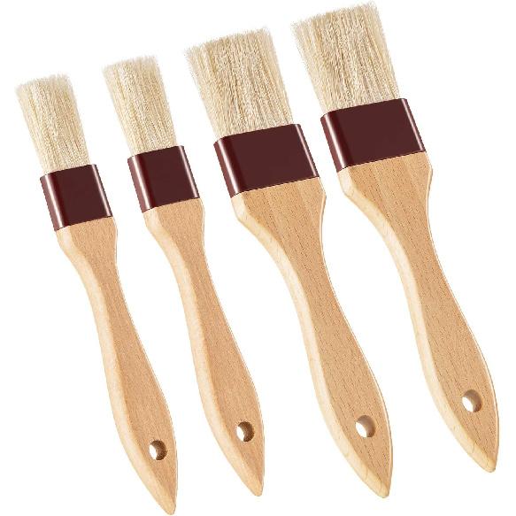 Boao 4 Pieces Natural Bristle Pastry Brush Beech Wooden Handle Basting and BBQ Brushes for Cooking, Butter, Oil, Egg, Marinade, Grilling, Baking, 1 Inch, 1 1/2 Inch