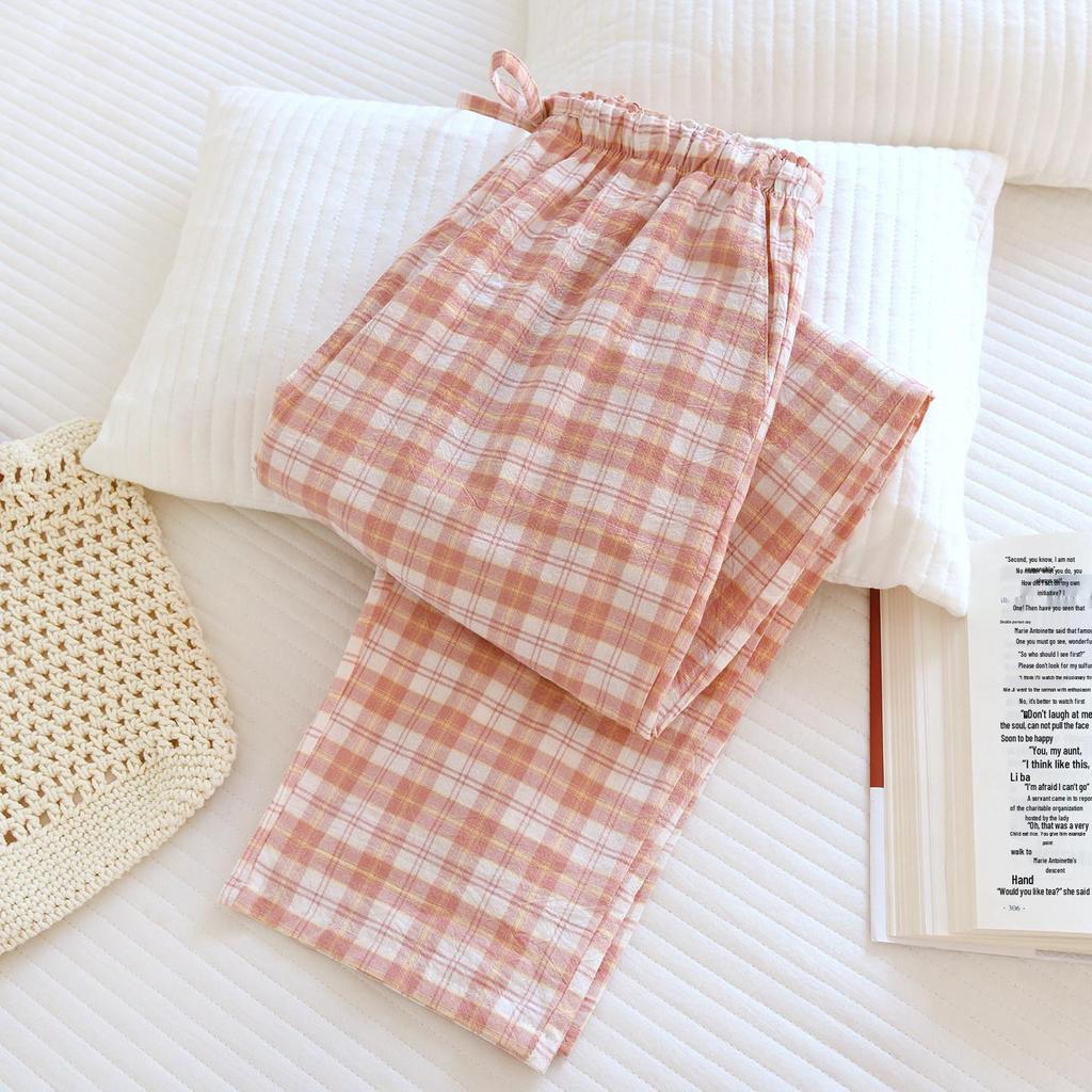 Women's Plaid Cotton Pajama Pants - Summer Thin, Loose Fit, Elastic Waist, Plus Size, Outdoor & Home Wear