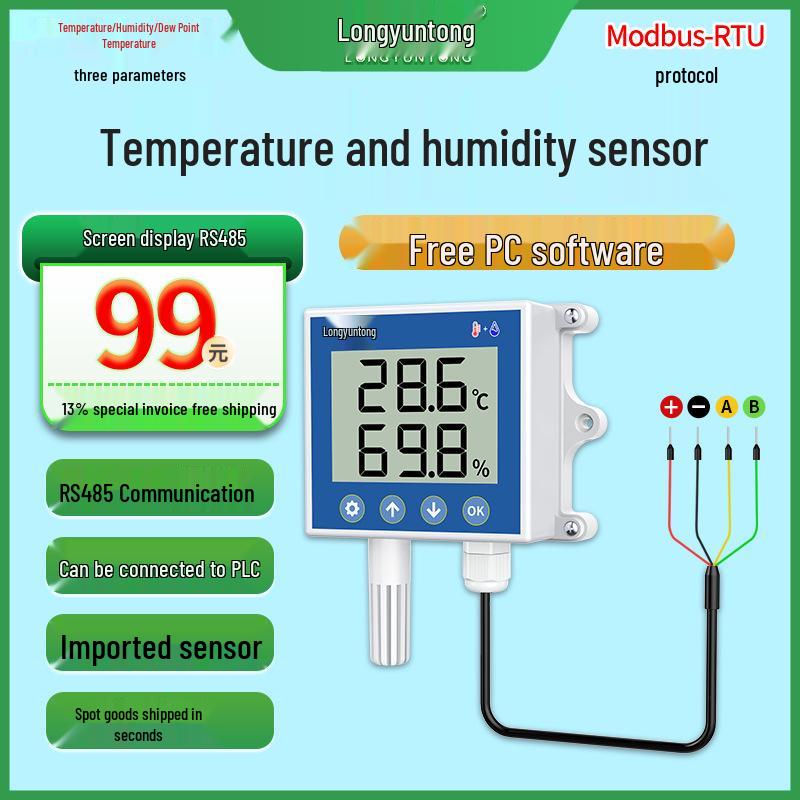 RS485 Temperature & Humidity Sensor Monitor with Modbus-RTU Protocol