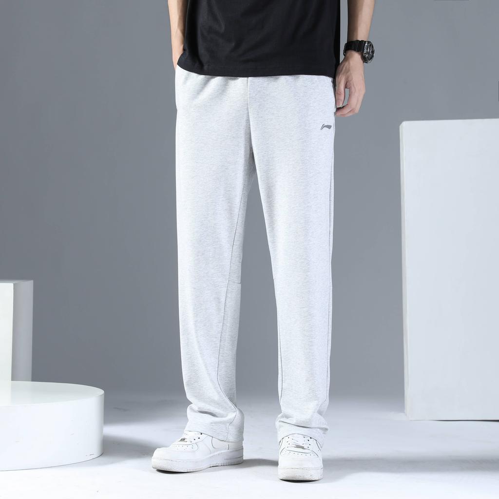 Li Ning Logo Print Casual Elastic Waist Mid Rise Knitted Sports Pants Men bottoms Light-Gray YKLT317-2