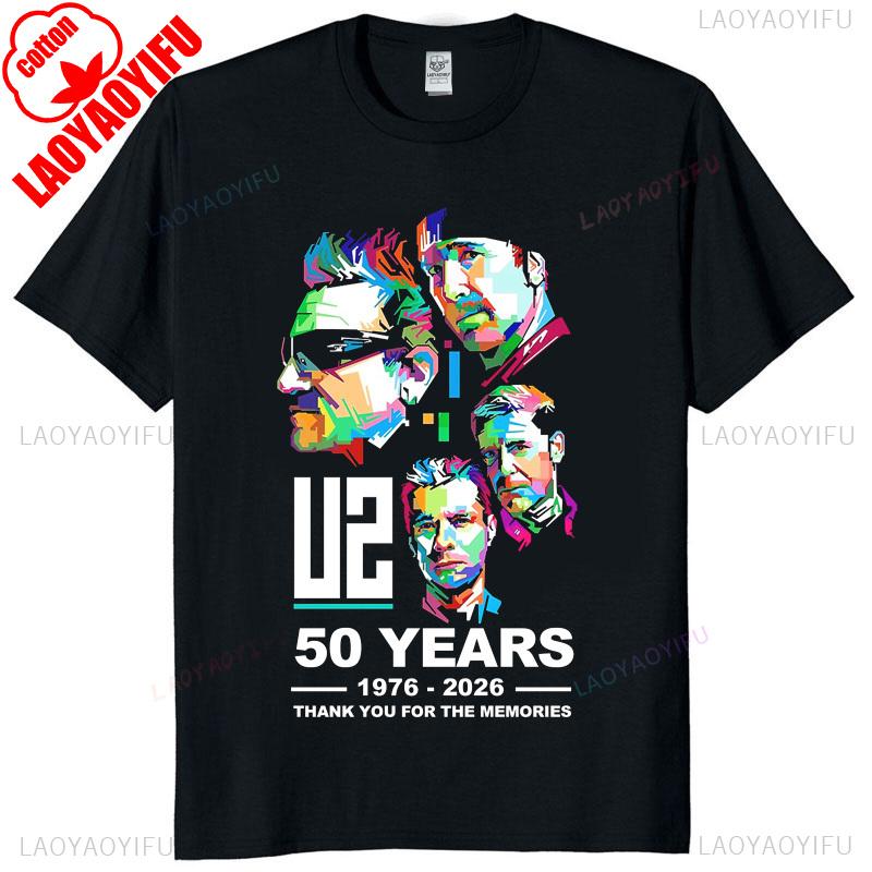 U2 Band 50th Anniversary 19762026 Tribute Signatures Graphic T Shirt Unisex Cotton Vintage Rock Casual Street Style Tee