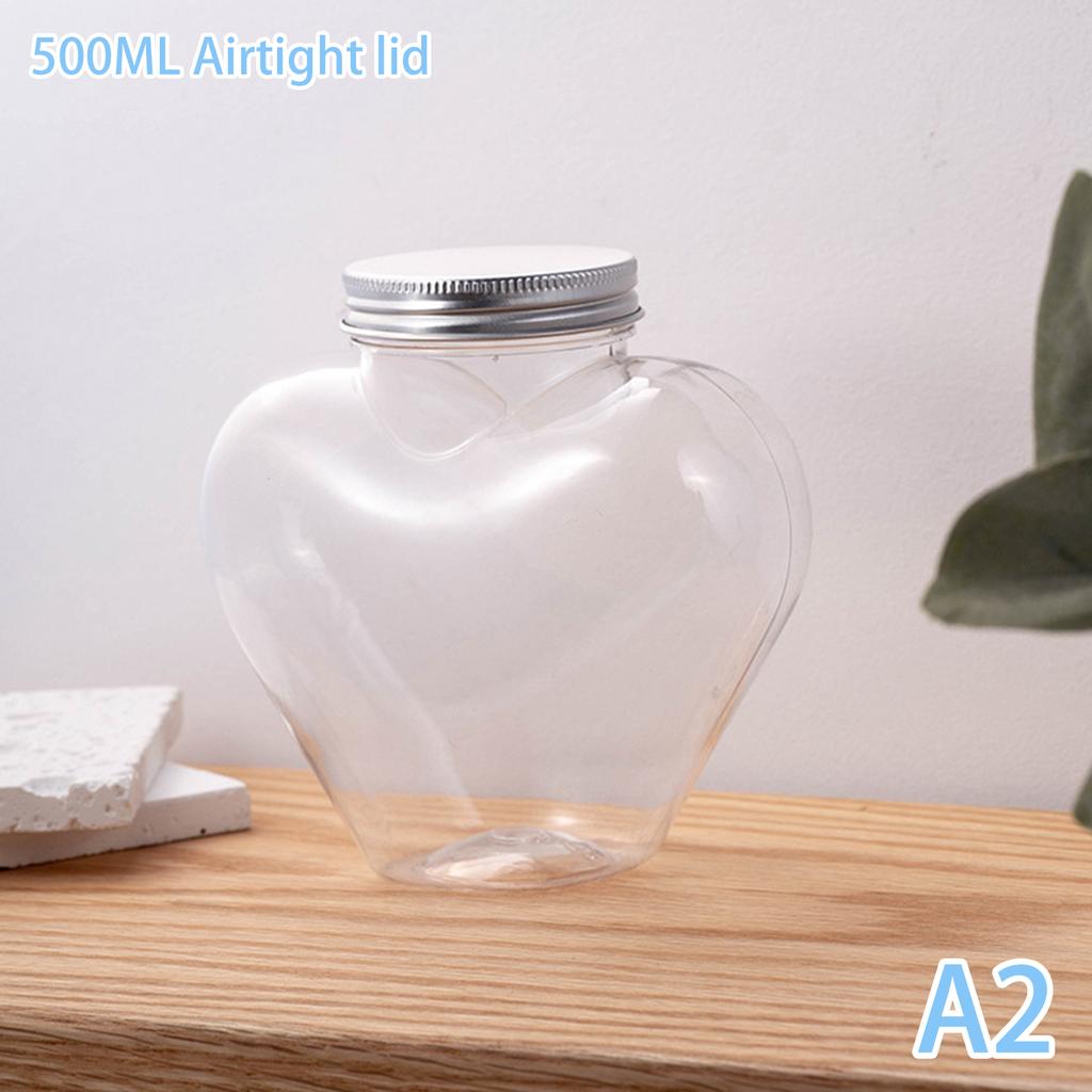 500Ml Heart-Shaped Clear Cold Drink Bottle Juice Bottles Leakproof Milk Bottles Portable Beverage Bottles Water Bottles Sealing