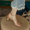 Meotina Femmes en cuir véritable t-strap chaussures talons épais été boucle sandales bout carré talon haut chaussures pour dames abricot Beige
