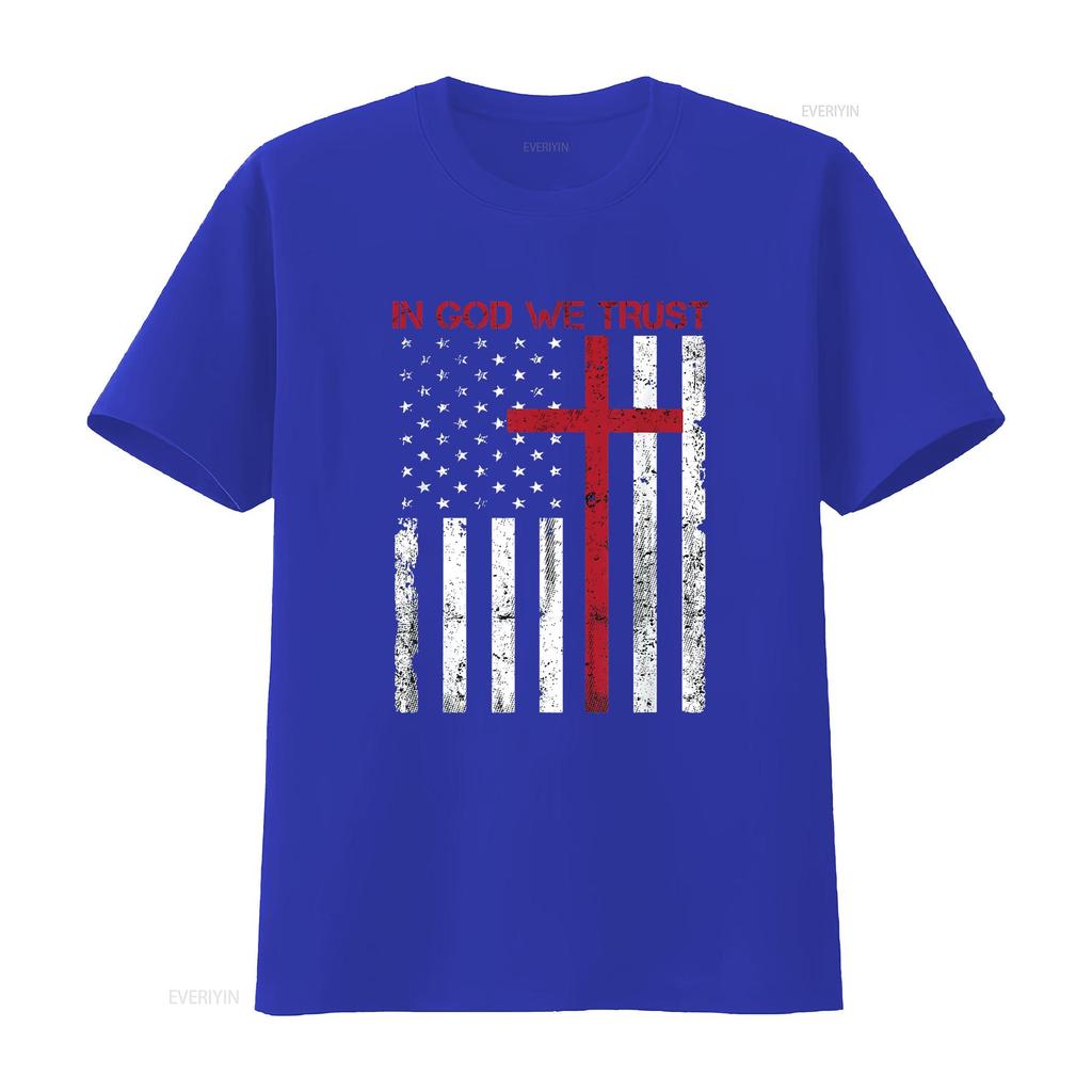 In God We Trust with Patriotic Vintage American Flag T Shirt Vintage Washed Designer Clothes Comfortable Stretched Unisex